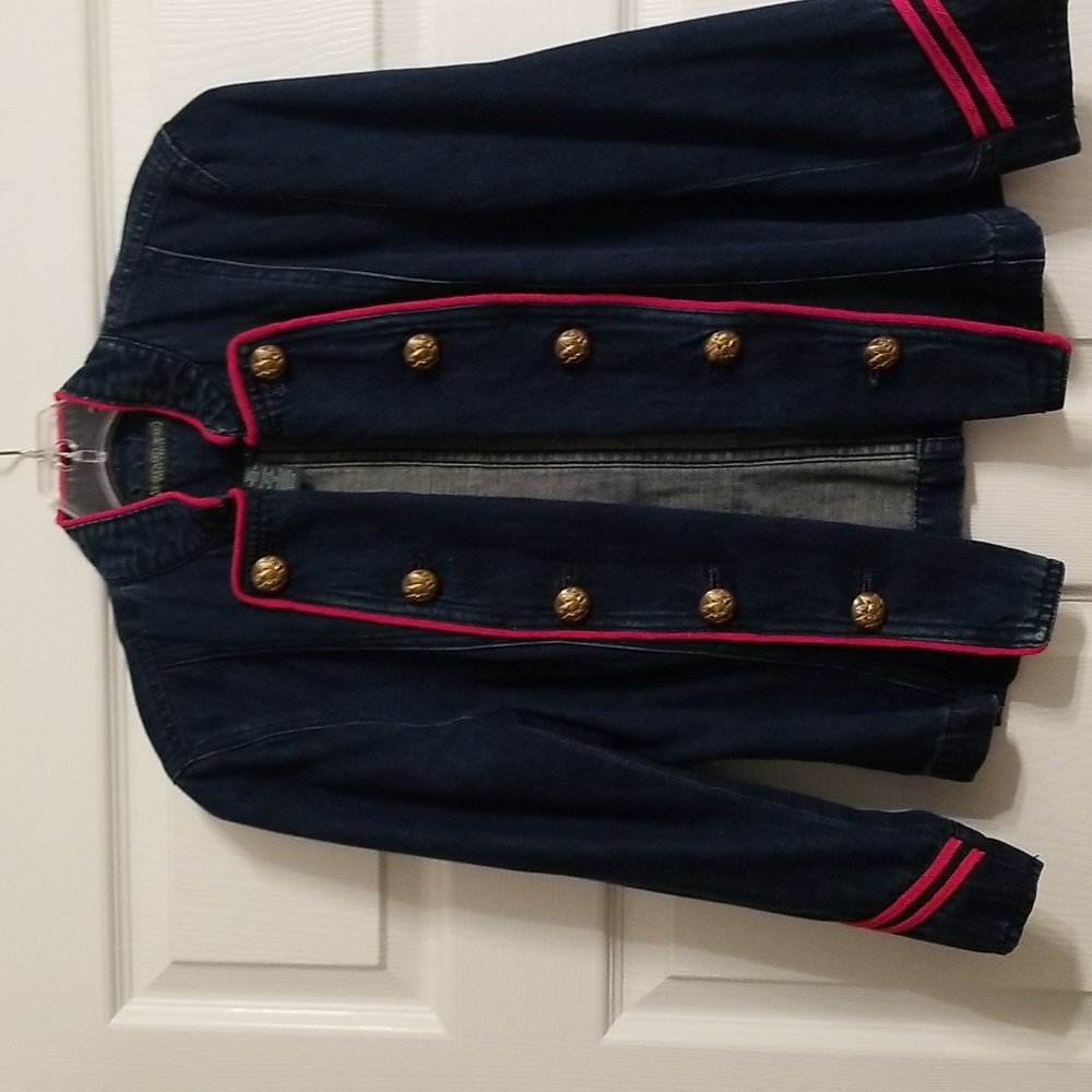 Ralph Lauren Black Label Navy Denim Military-Style Jacket with Pink Trim